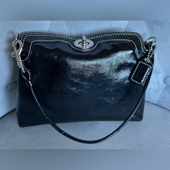 Coach Black Patent Leather Mini Hand Bag with Top Turnlock PERFECT CONDITION - Picture 1 of 11